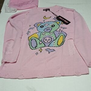 Dolls Kill Trickz n Treatz Undead Cuddles Stitched Teddy Bear Oversized Sweater
